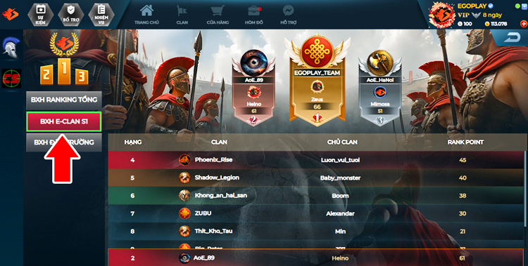 bảng xếp hạng E-Clan egoplay