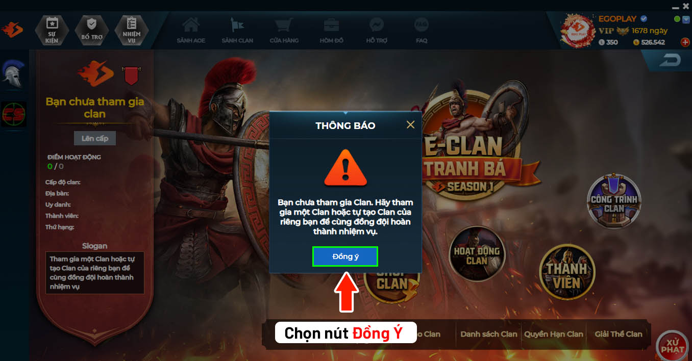 Chọn đồng &yacute; tạo E-clan EGOPLAY