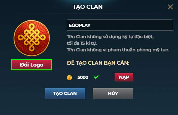 đổi logo clan tr&ecirc;n ego play