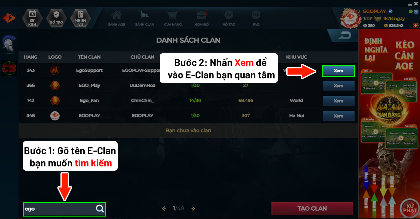 t&igrave;m clan để gia nhập clan ego play