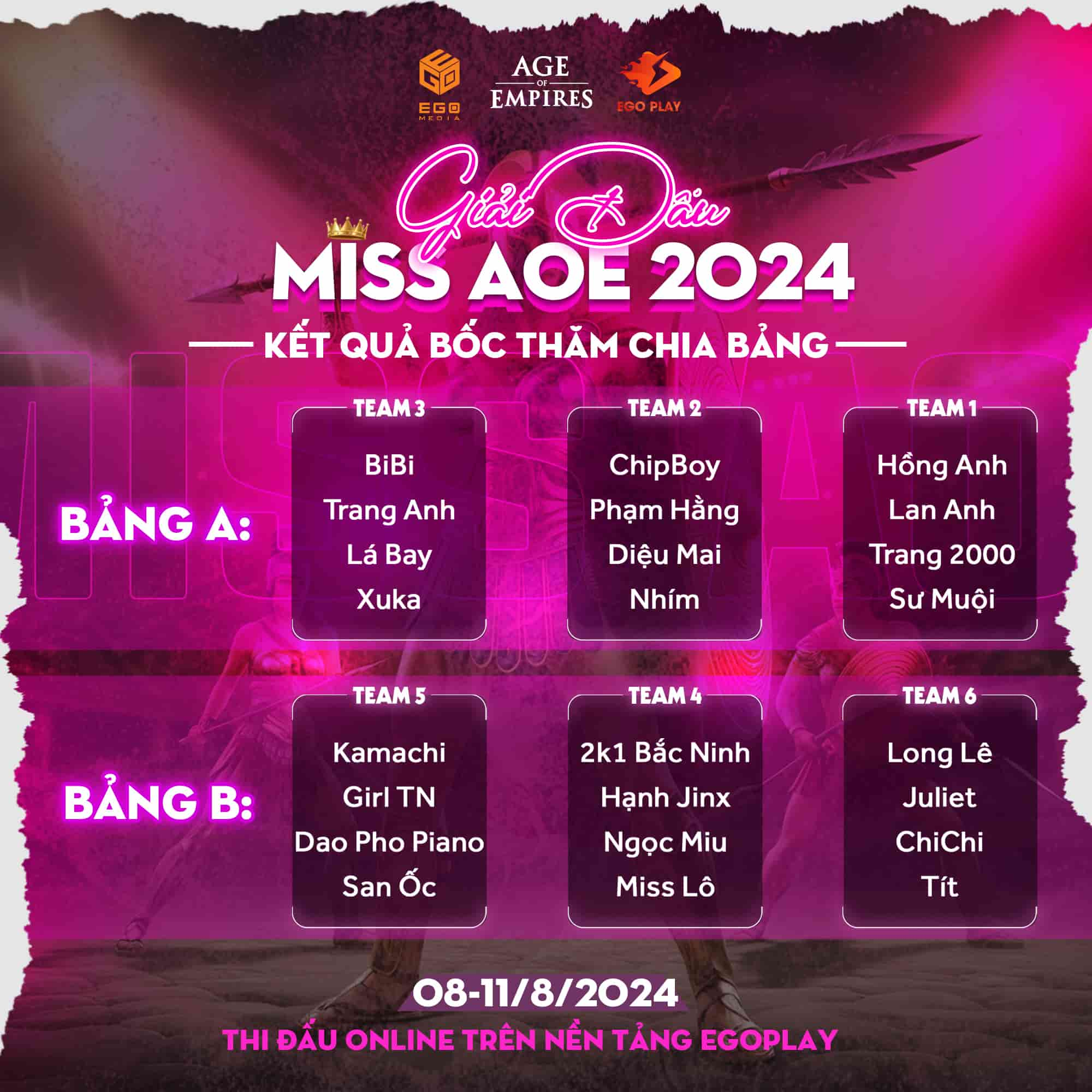 bốc thăm chia bảng miss aoe 2024