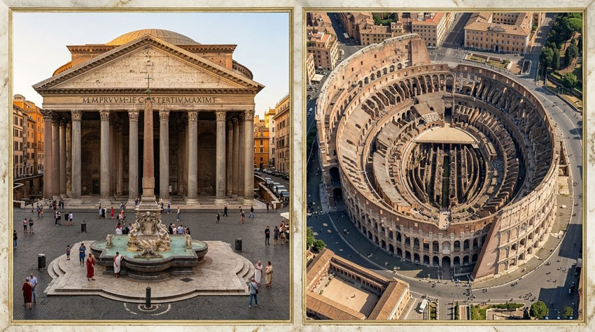 đền Pantheon v&agrave; đấu trường La M&atilde; Colosseum