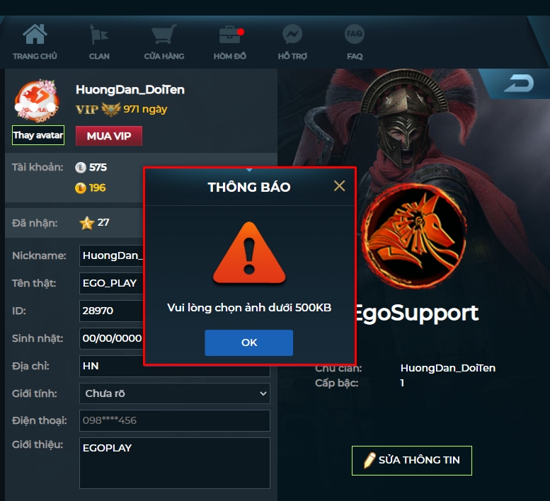 cách đổi avatar trên egoplay