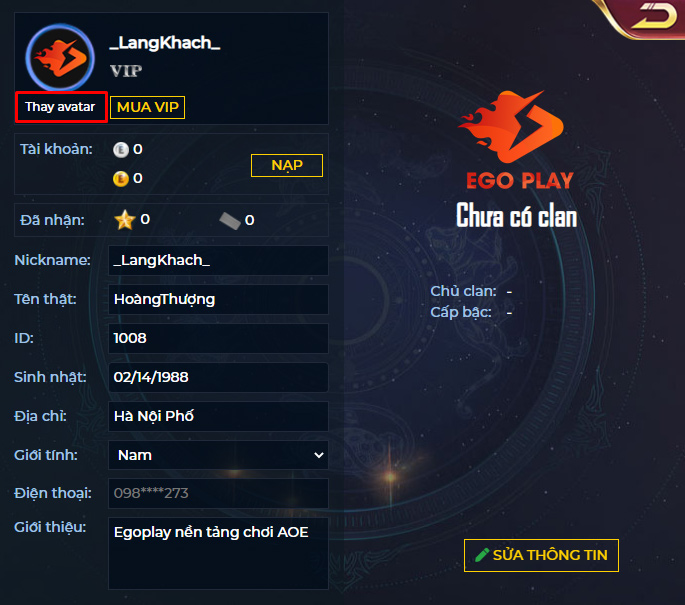đổi avatar egoplay