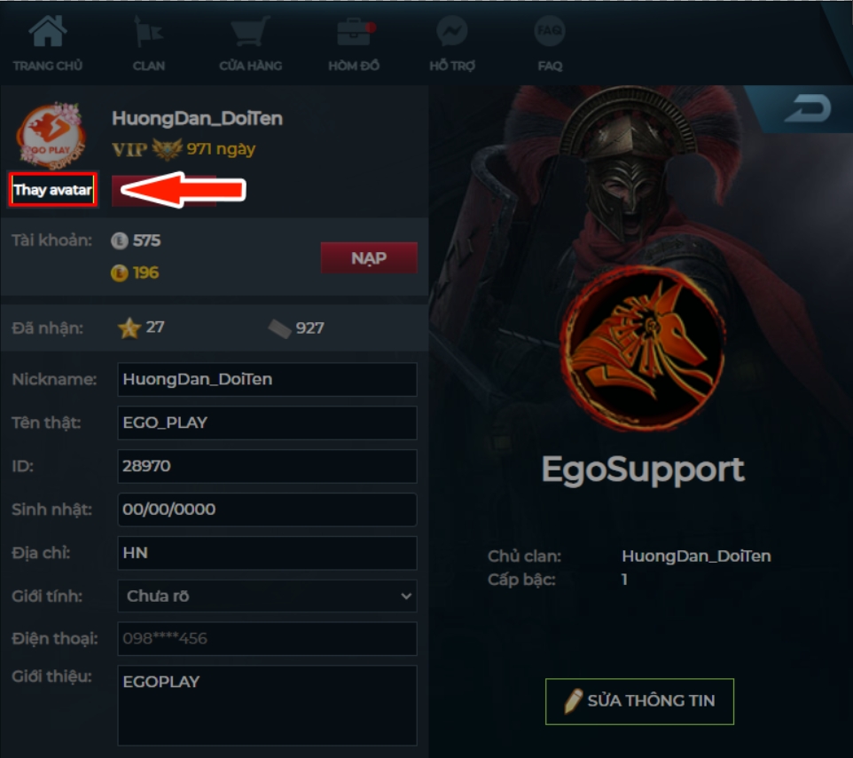 đổi avatar egoplay