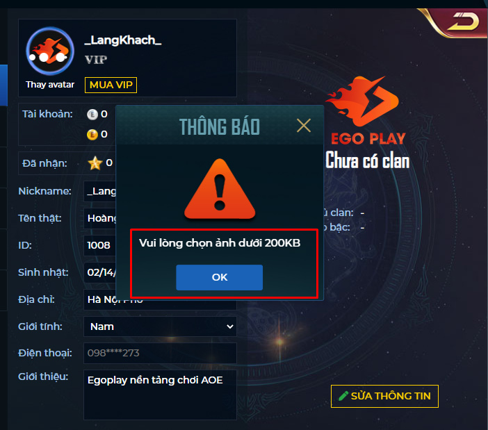 cách đổi avatar trên egoplay
