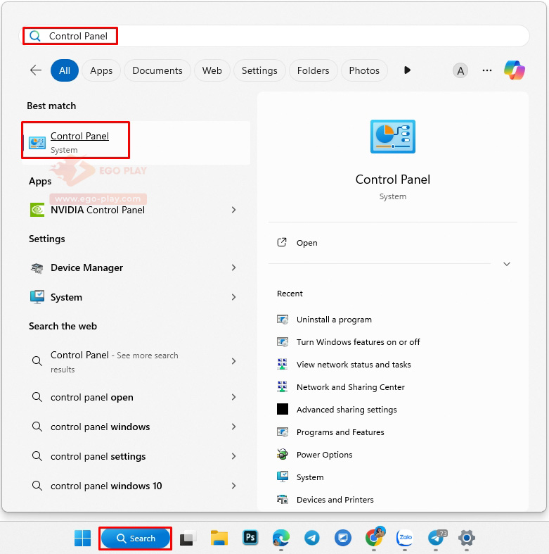 Mở control Panel để đổi DNS windows