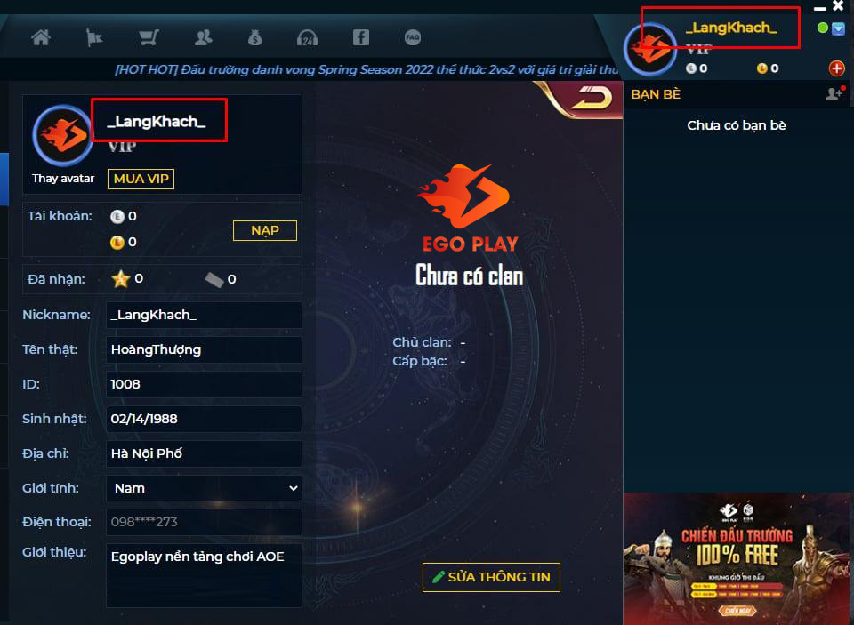 đổi nickname Egoplay