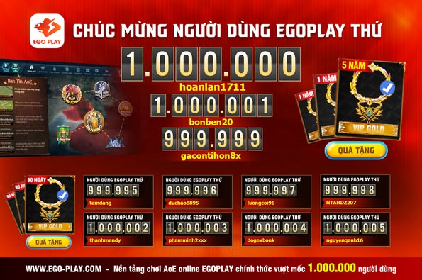 EGOPLAY cán mốc 1 triệu người dùng