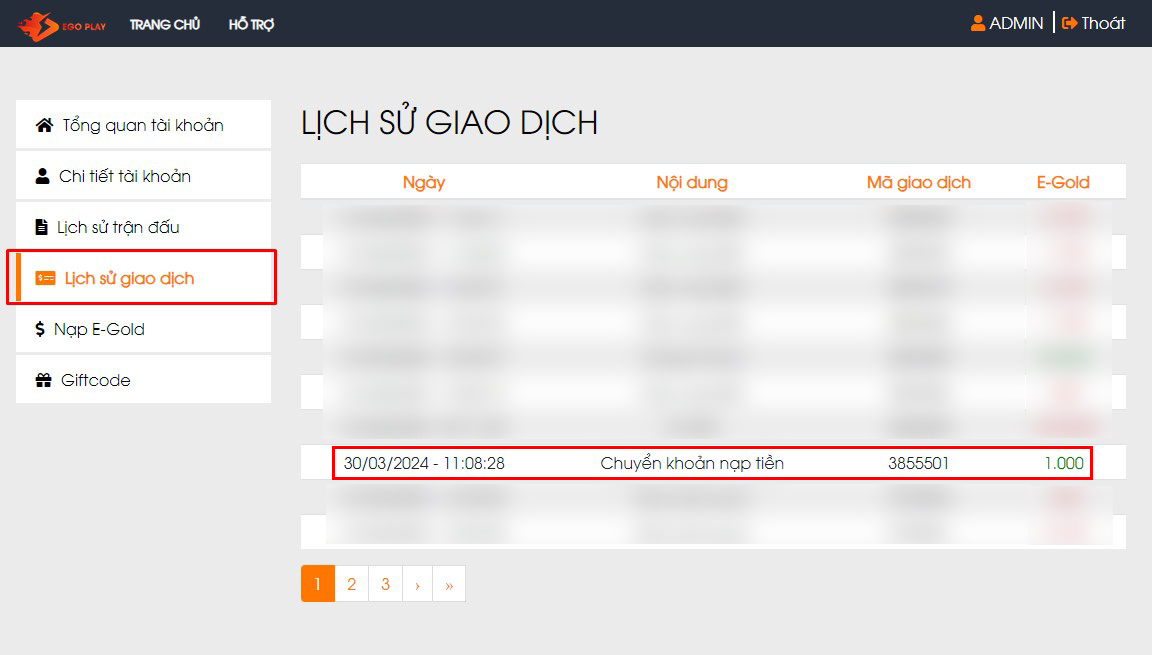 lịch sử giao dịch