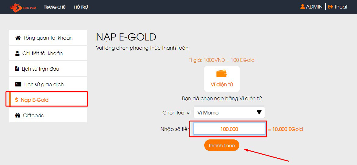 nạp egold trang chủ