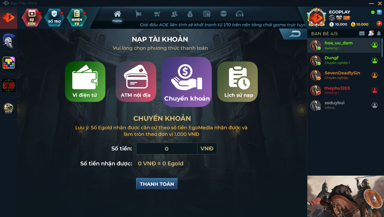 nạp vip ego