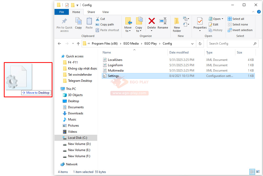 Chuyển file ra màn hình chính