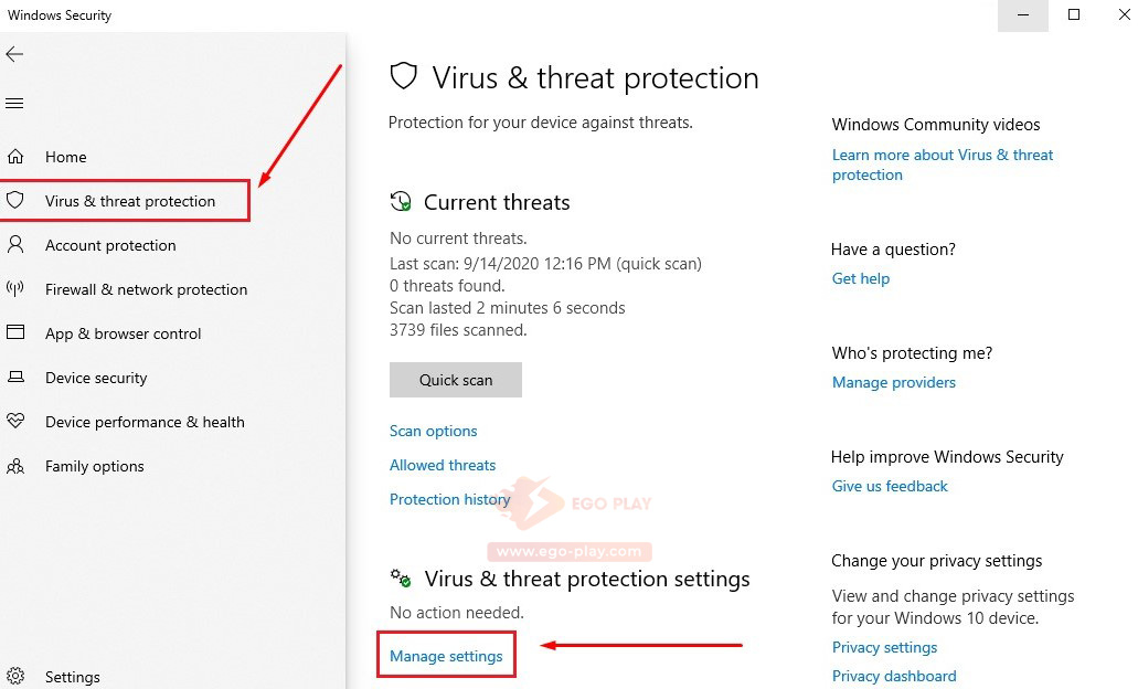 tắt windows defender bằng setting