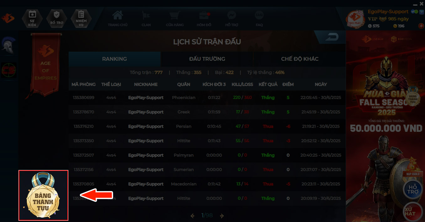 Thành tựu EGOPLAY