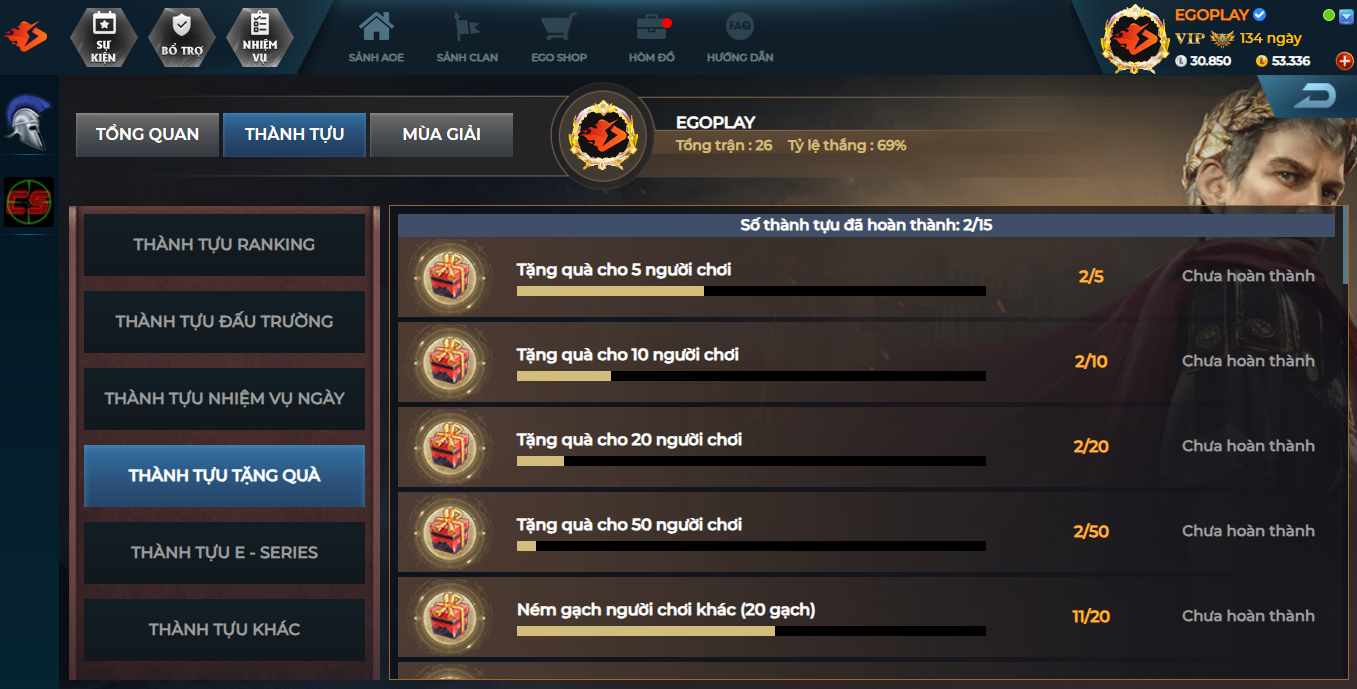 Bảng thành tựu tặng quà EGOPLAY