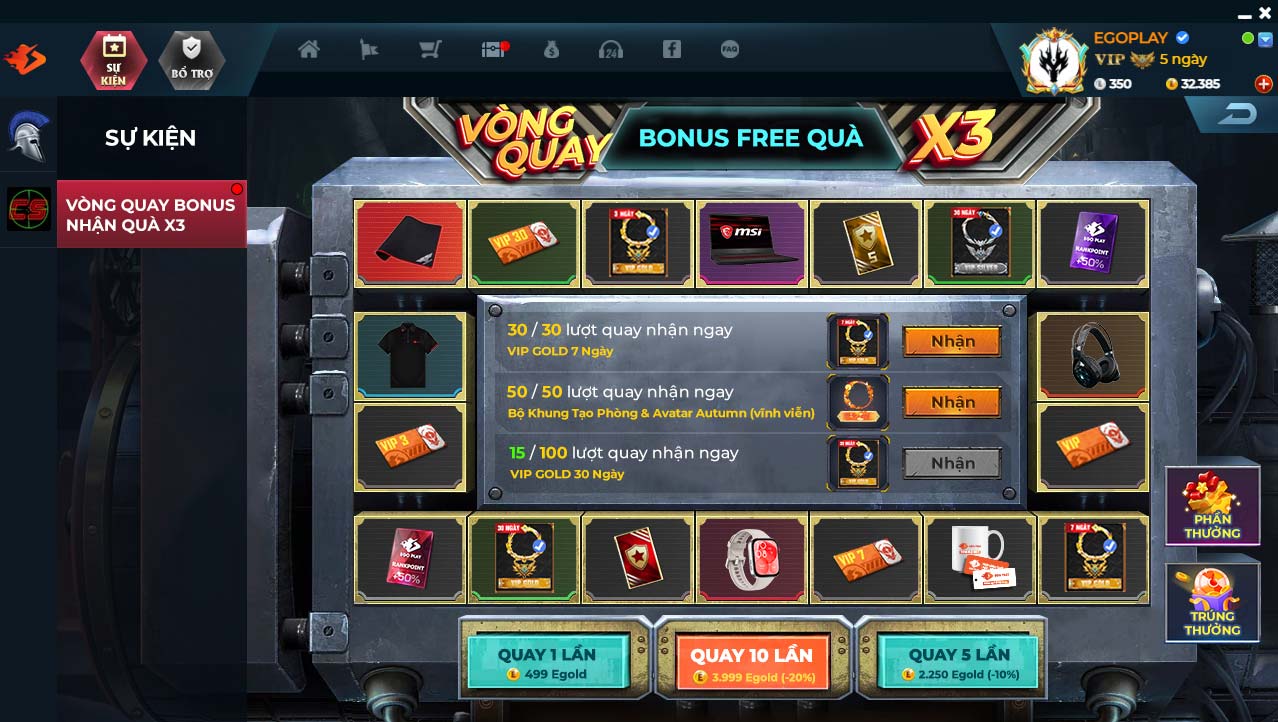 vòng quay bonus