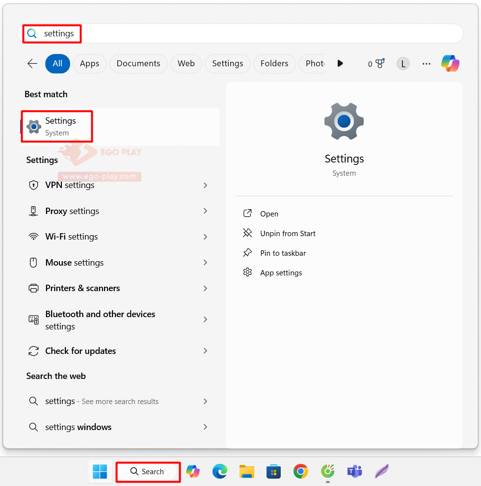 windows setting 